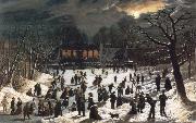 John O Brien Inman Moonlight Skating oil painting